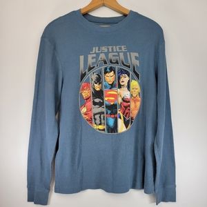 Justice League Mens M Thermal Pullover Shirt Blue